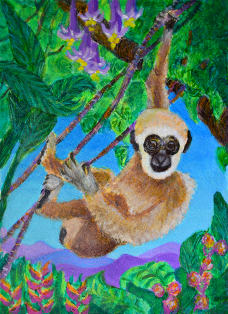 Young Gibbon - acrylic painting by Heni Sandoval