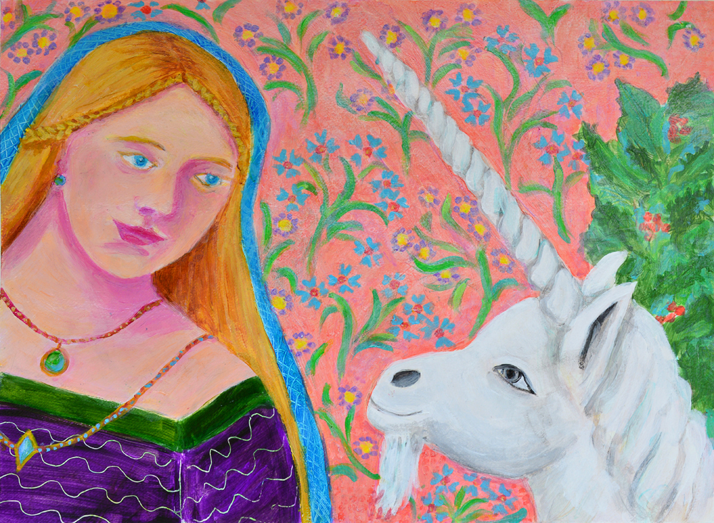 Lady and the Unicorn -acrylic painting by Heni Sandoval