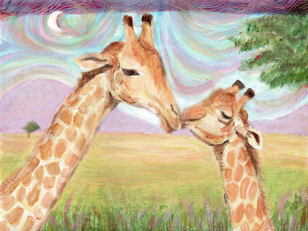 giyiohok DIY Oil Painting Giraffe Mother And Baby Modern Art Decorative Painting Paint By Number For Decoration 40X50Cm